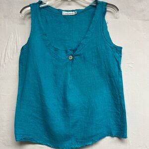 VTG Cut Loose San Francisco Teal Blue Linen Tank - Lagenlook Boho - Size S Artsy